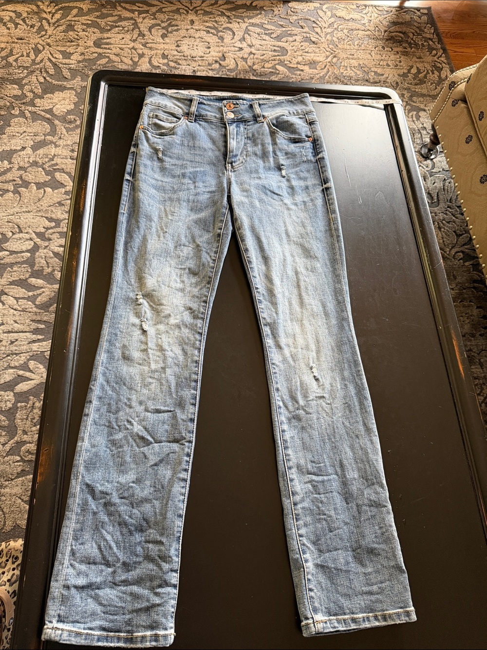 Cabi cinch straight Light Wash Distressed Straight-Leg Jeans